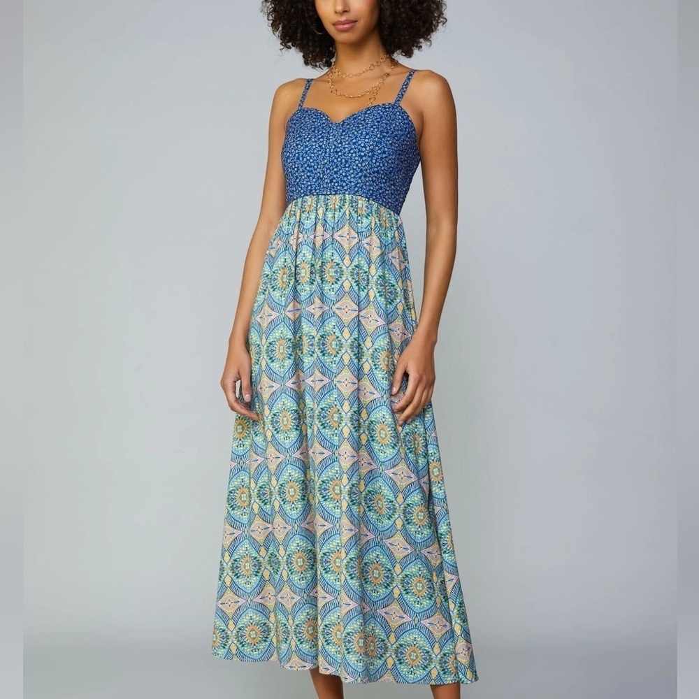 NWT Current Air Quilted Top Maxi Dress in Navy Multi Size Medium